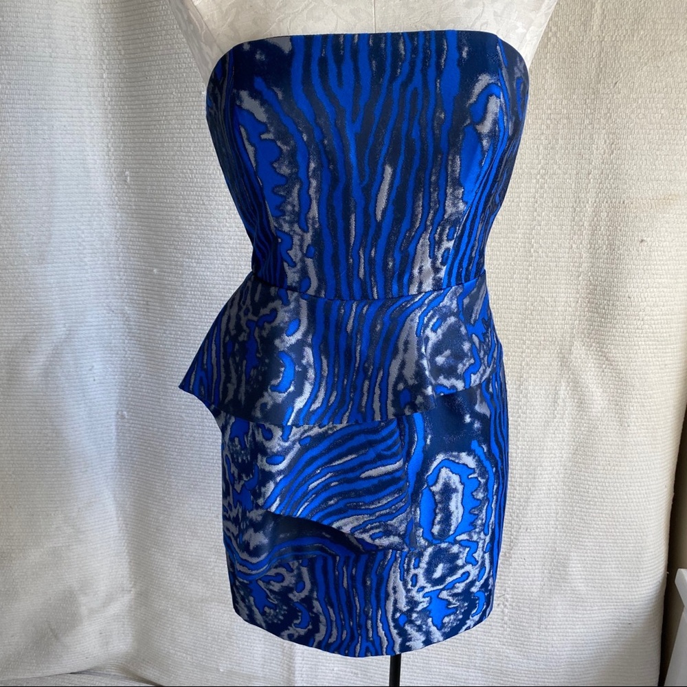 Bebe S Swirl Print Strapless Mini Dress Blue Black - Picture 8 of 8